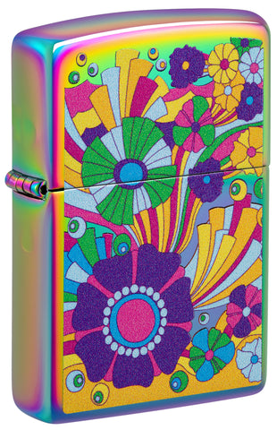 Front view of ˫ Vintage Flowers Design Multi-Color Windproof Lighter standing at a 3/4 angle.
